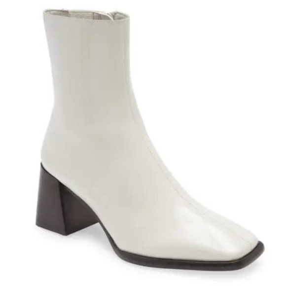 Jeffrey Campbell Shoes - Jeffrey Campbell Geist Square Toe Block Heel Leather Ice White Bootie Size 10